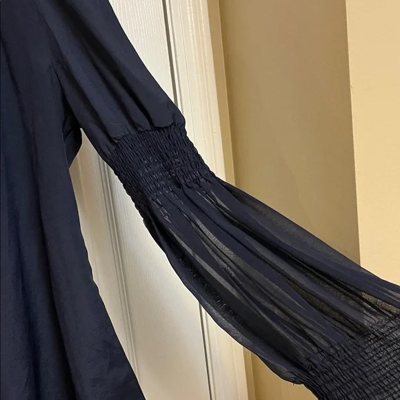 Forever 21 Navy Blouse with Smocked Sleeves - Picture 8 of 9